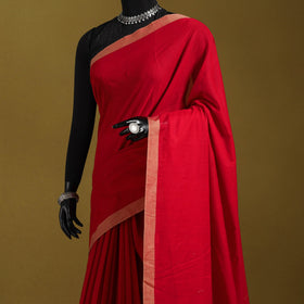 Red - dharwad cotton saree with border 34 - handcrafted