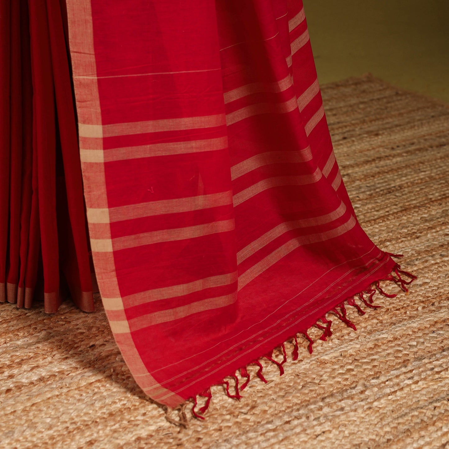Red - dharwad cotton saree with border 34 - handcrafted