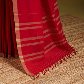 Red - dharwad cotton saree with border 34 - handcrafted