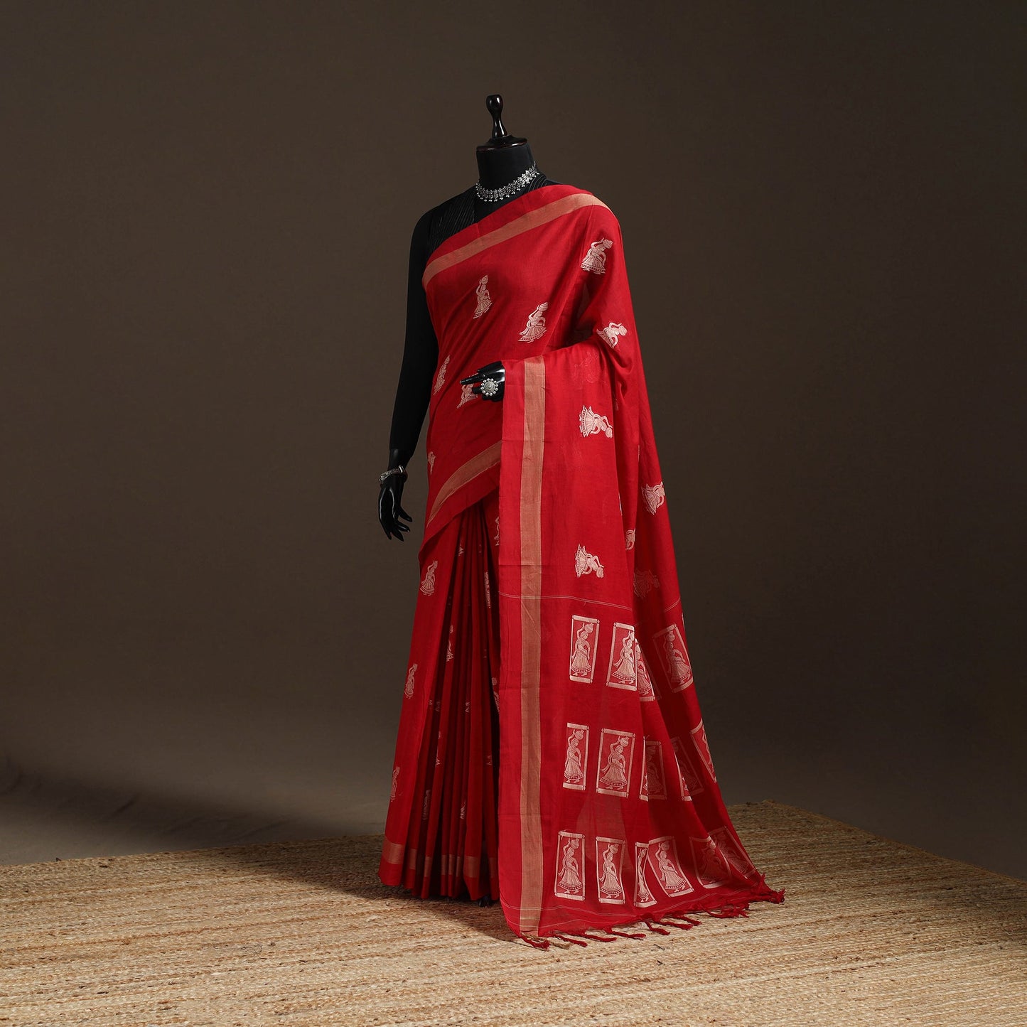 Dharwad cotton saree with thread buta 08 - handcrafted