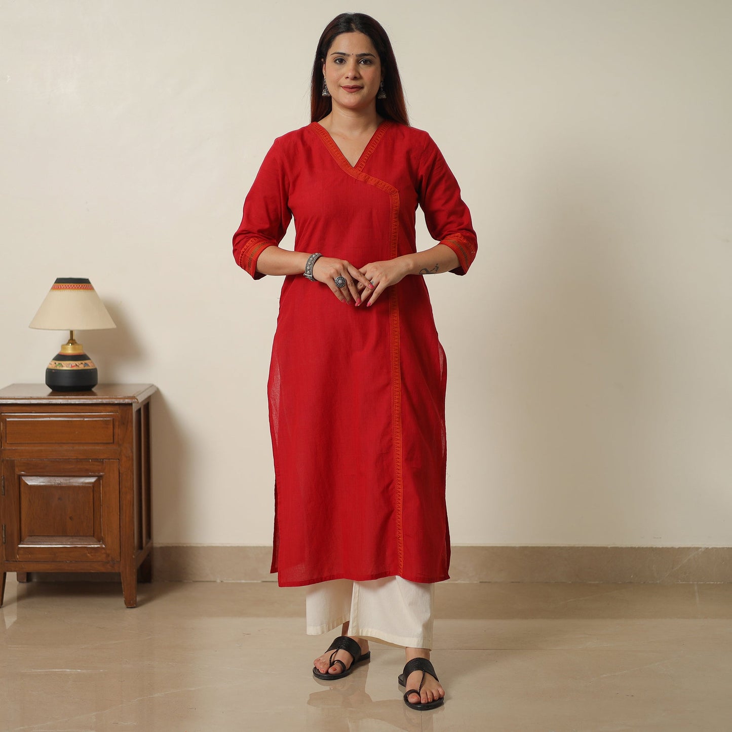 Red - dharwad cotton straight kurta 12 - handcrafted