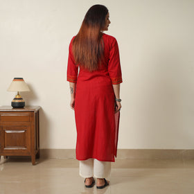 Red - dharwad cotton straight kurta 12 - handcrafted