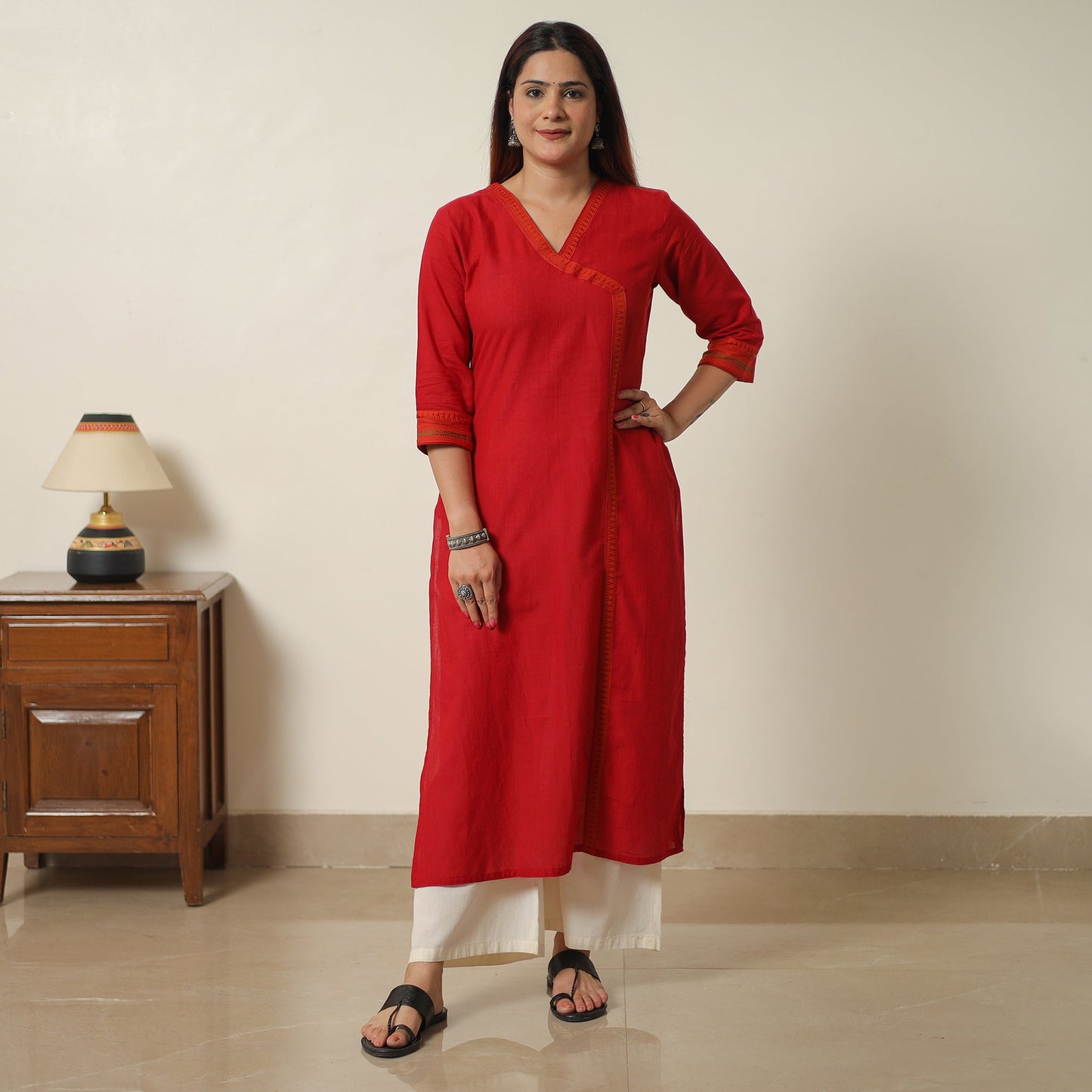 Red - dharwad cotton straight kurta 12 - handcrafted