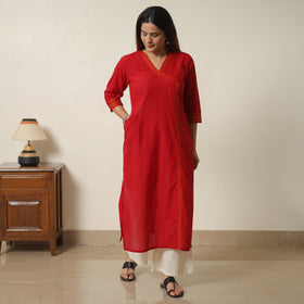 Red - dharwad cotton straight kurta 12 - handcrafted