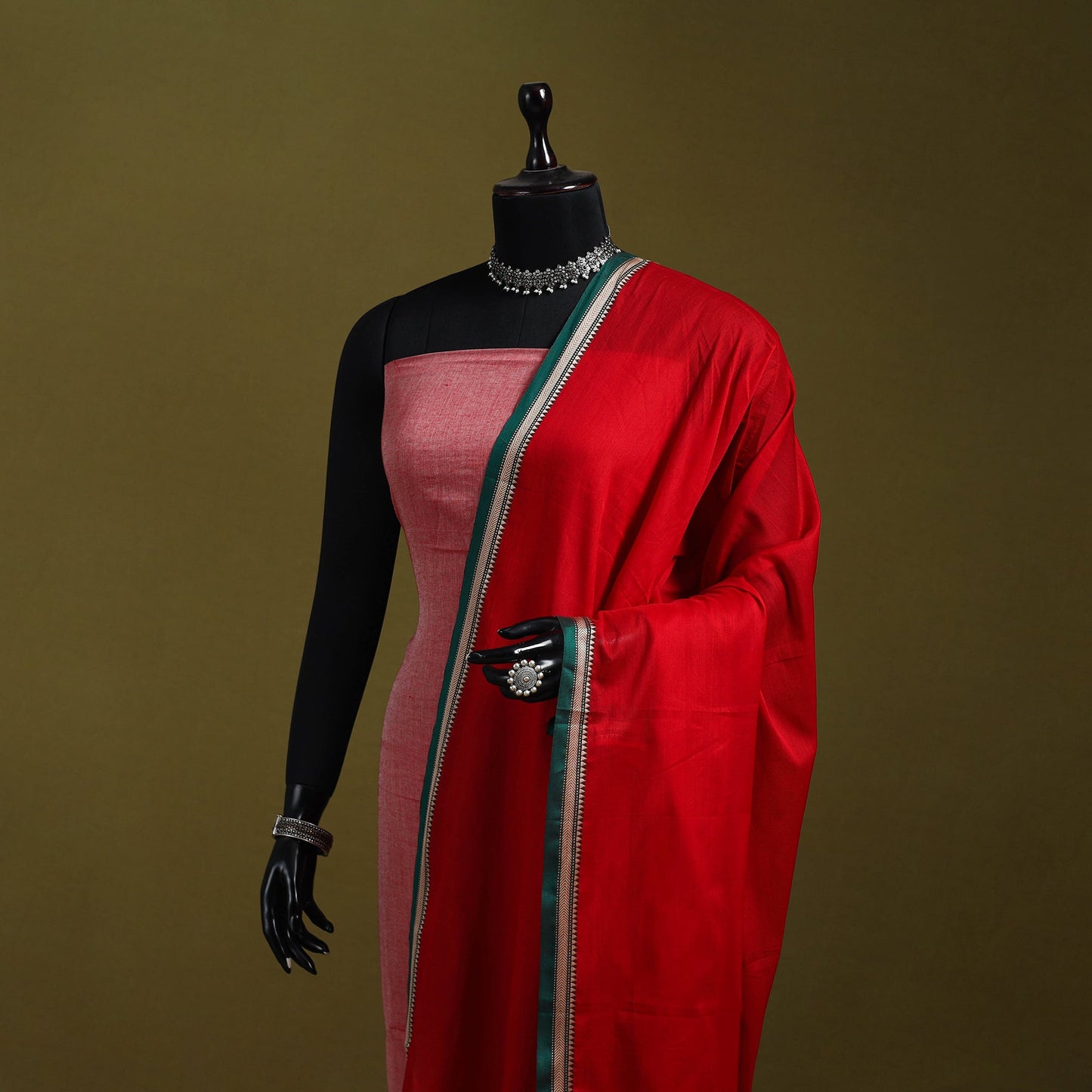 Red - dharwad mercerised cotton dupatta with border 86