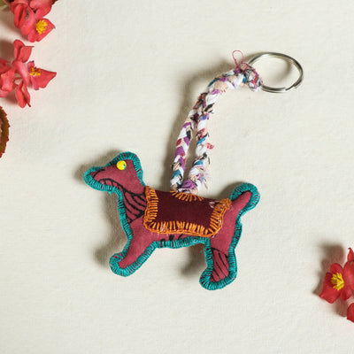 Red Dog Katran Artwork Kantha Stitch Funky Keychain 