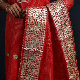 Red Elegant Gota Work Silk Kota Doria Kurta Set 