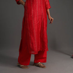 Buy Red Elegant Linen Silk Handloom Plain Kurta Set
