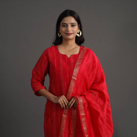 Buy Red Elegant Linen Silk Handloom Plain Kurta Set