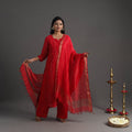 Buy Red Elegant Linen Silk Handloom Plain Kurta Set