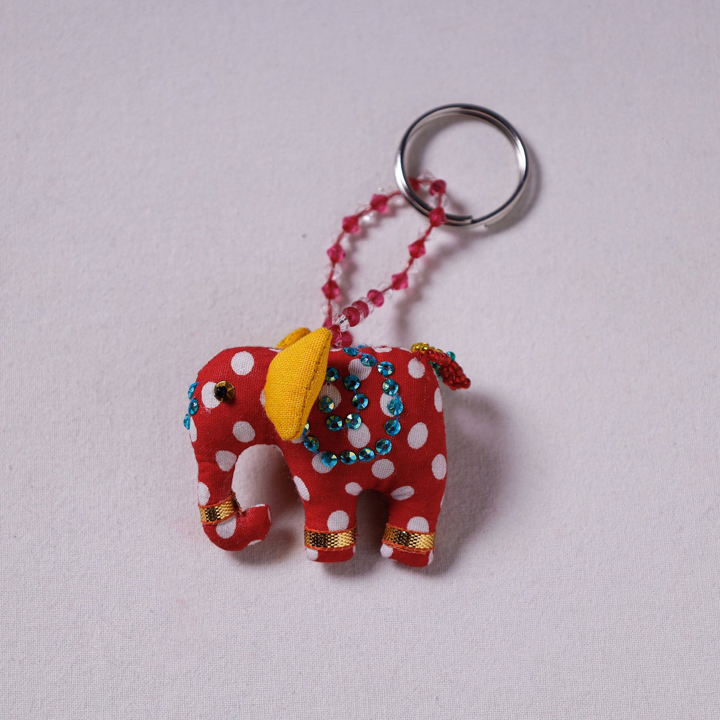 Red Handcrafted Fab Art & Beadwork Keychain 
