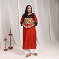 Maroon Eshika Slub Silk Straight Plain Kurta with Patchwork for Women