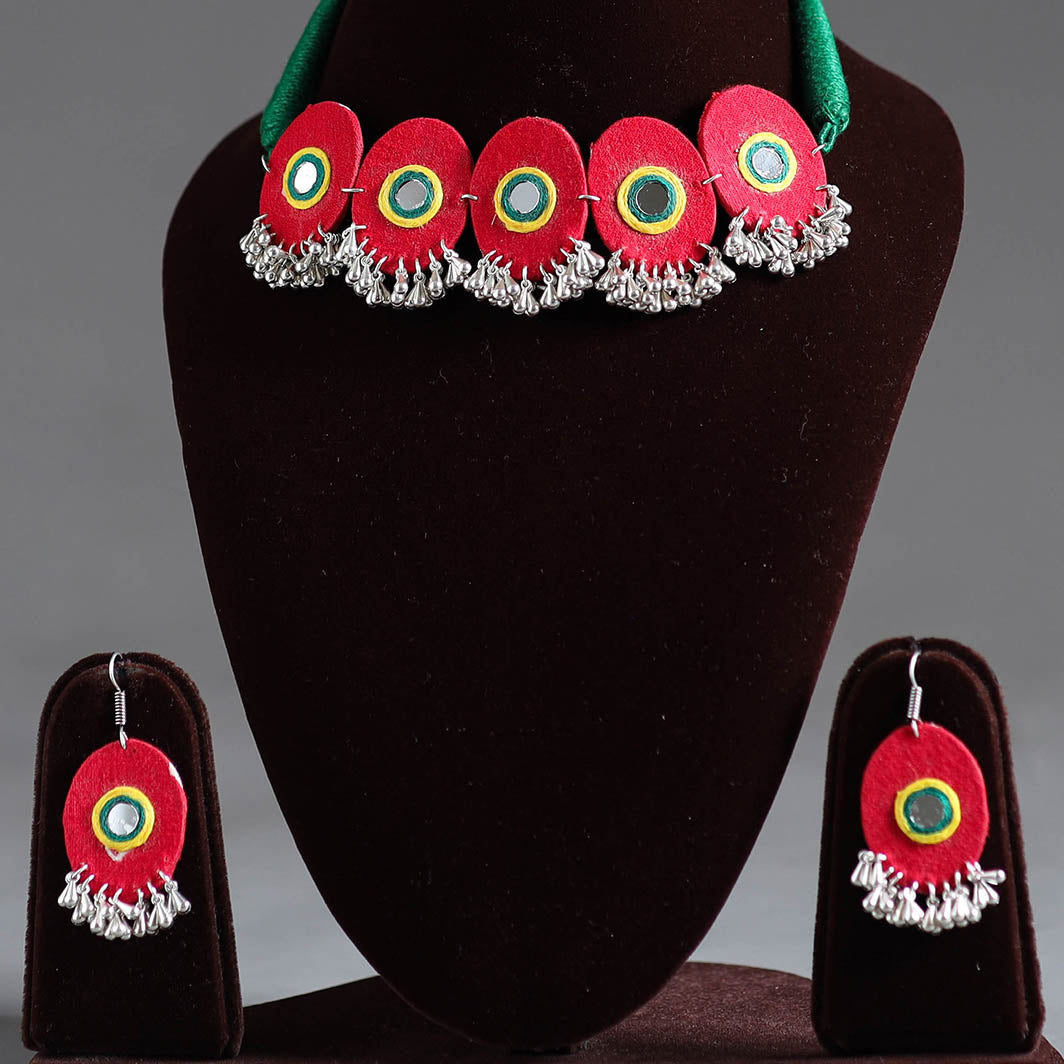 Buy Fabart German Silver Mirror Work Choker Necklace Set