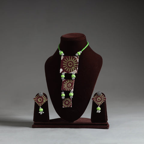 Red - fabart german silver necklace set 02 - handcrafted