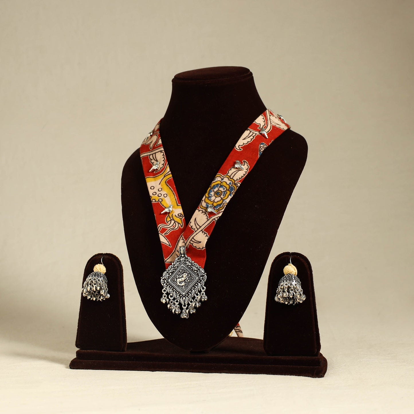 Red - fabart german silver necklace set 08 - handcrafted