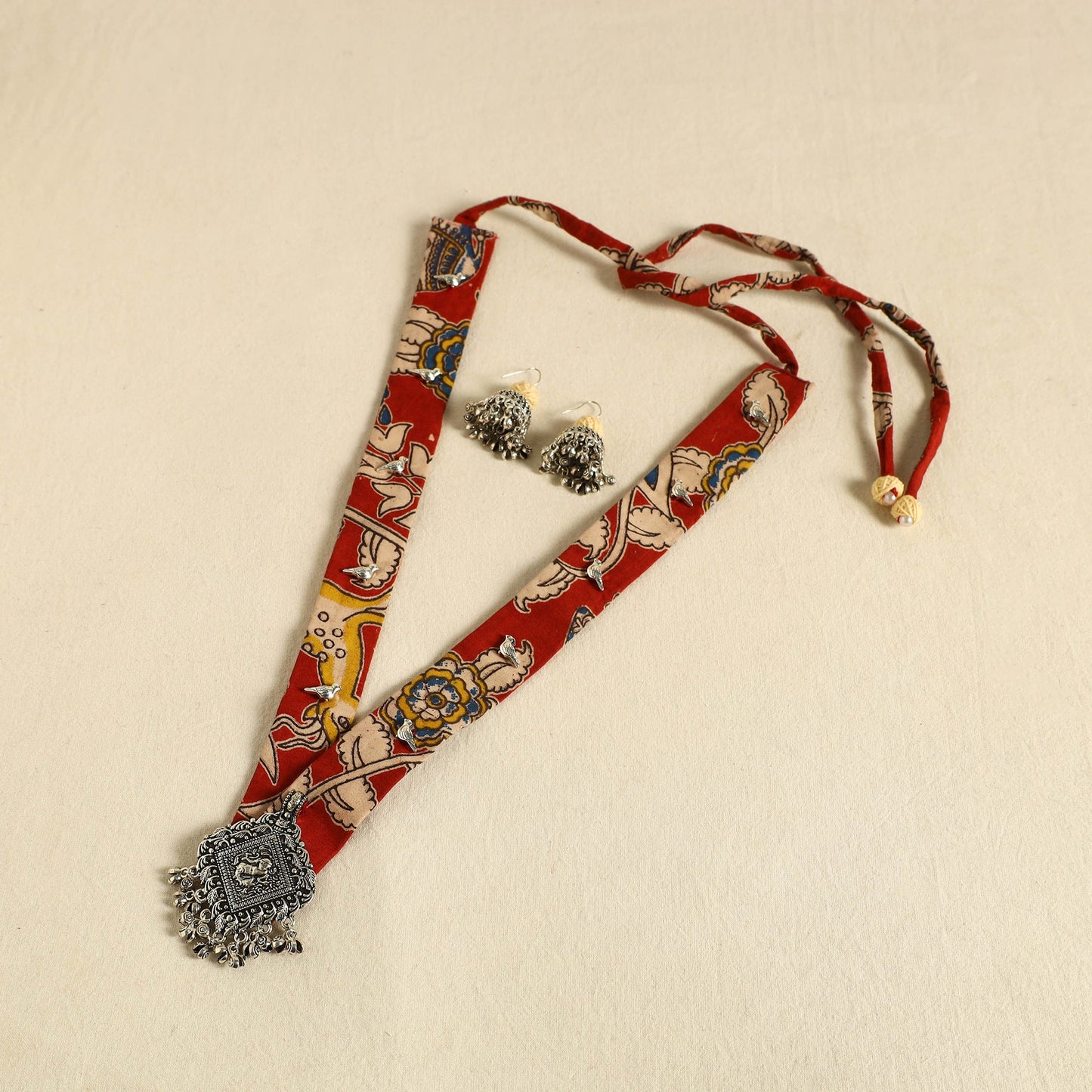 Red - fabart german silver necklace set 08 - handcrafted