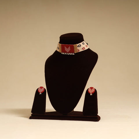 Red - fabart jute choker necklace set with ghungroo work 11