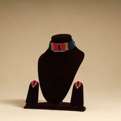 Red - fabart jute choker necklace set with ghungroo work 15