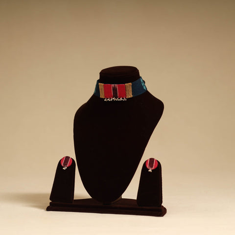 Red - fabart jute choker necklace set with ghungroo work 15