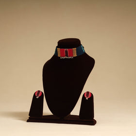 Red - fabart jute choker necklace set with ghungroo work 15