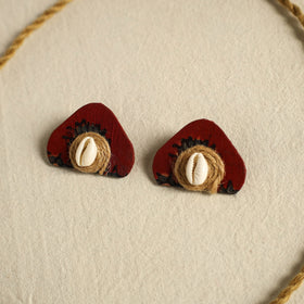 Red - fabart jute & shell work necklace set 05 - handcrafted