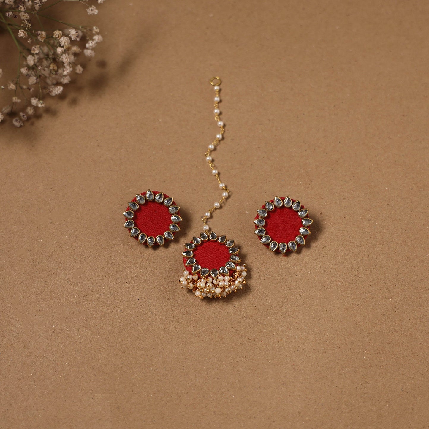 Fabart kundan earrings & maang tikka set 11 - handcrafted