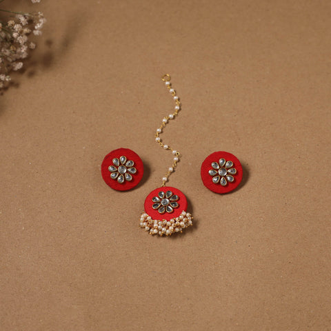Fabart kundan earrings & maang tikka set 13 - handcrafted