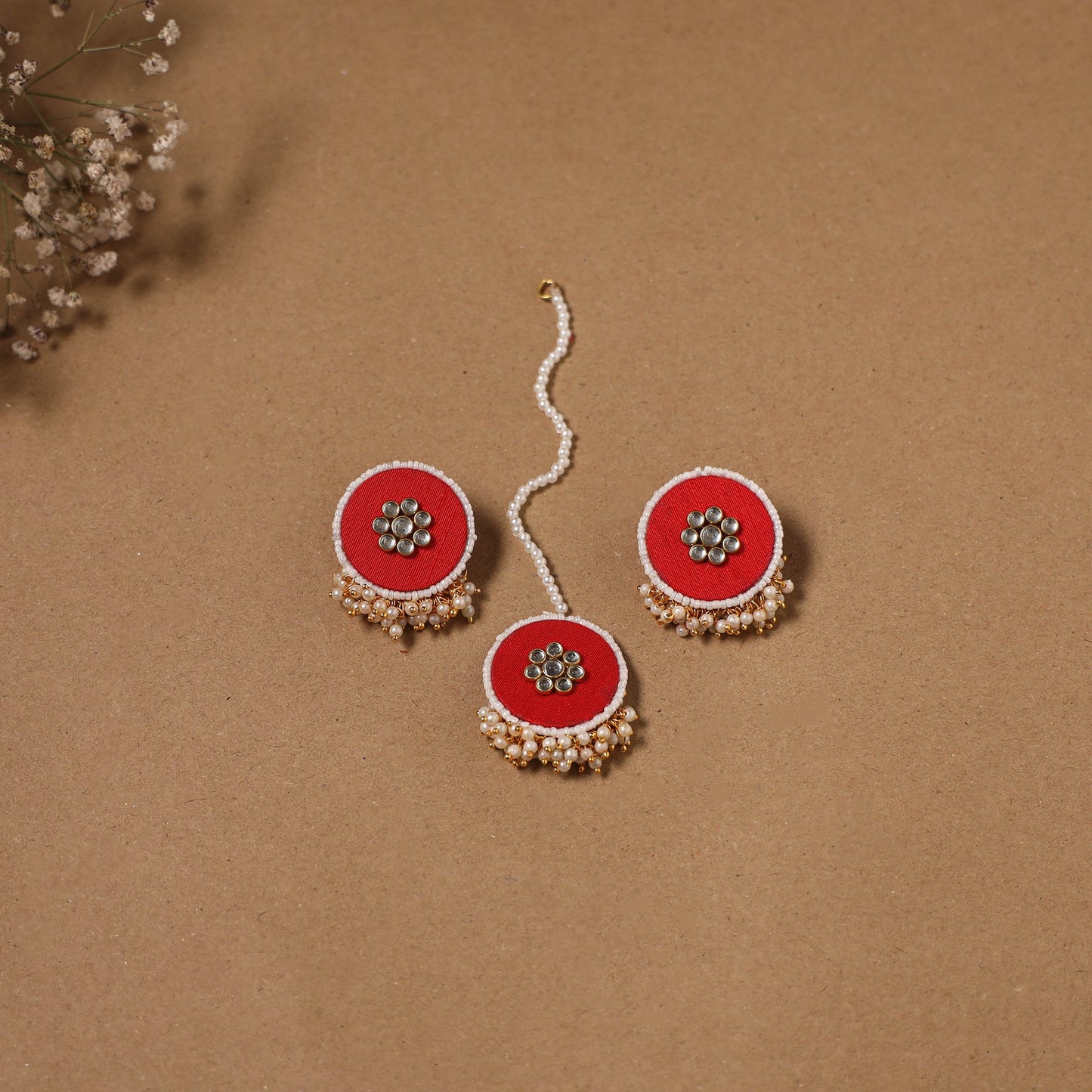 Fabart kundan earrings & maang tikka set 16 - handcrafted