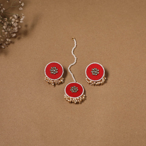 Fabart kundan earrings & maang tikka set 16 - handcrafted