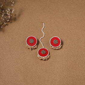 Fabart kundan earrings & maang tikka set 16 - handcrafted