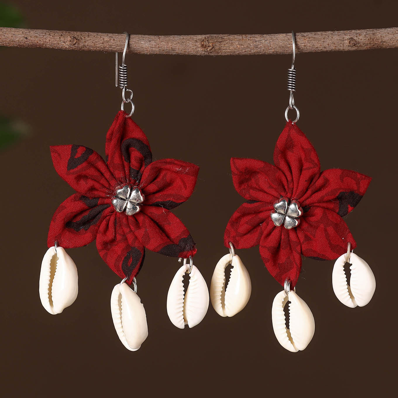 Red - farheen fabart phool kali shell earrings - handcrafted