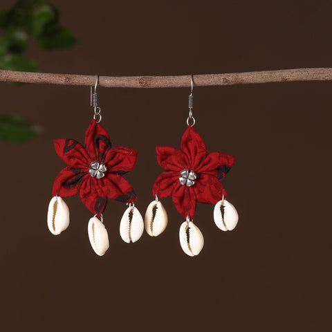 Red - farheen fabart phool kali shell earrings - handcrafted