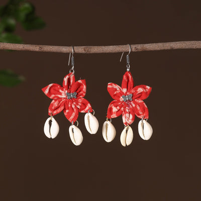 Red - fariha fabart phool kali shell earrings - handcrafted