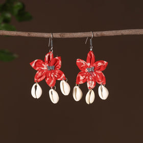 Red - fariha fabart phool kali shell earrings - handcrafted
