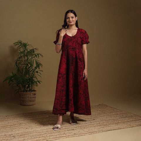 Red - flared cotton batik dress 10 - handcrafted