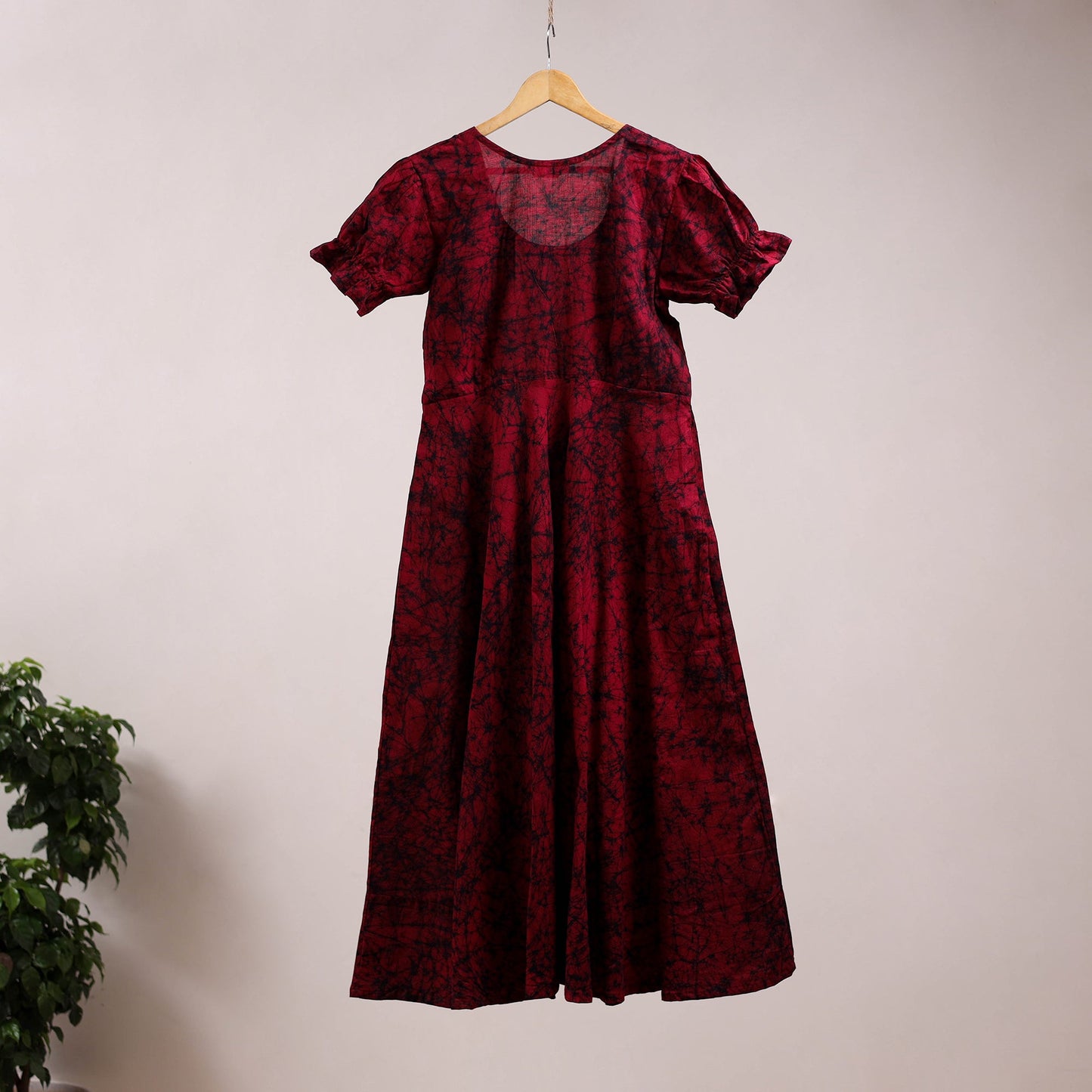 Red - flared cotton batik dress 10 - handcrafted