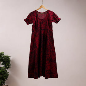 Red - flared cotton batik dress 10 - handcrafted