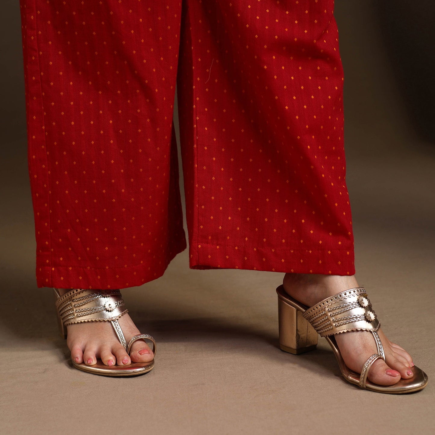 Buy Red Flared Cotton Jacquard Kurta with Palazzo Set