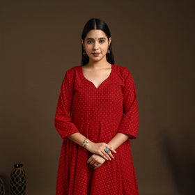 Buy Red Flared Cotton Jacquard Kurta with Palazzo Set