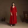 Buy Red Flared Cotton Jacquard Kurta with Palazzo Set