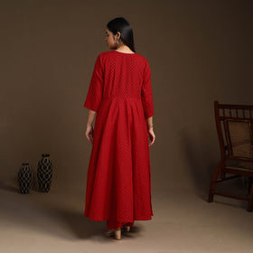 Buy Red Flared Cotton Jacquard Kurta with Palazzo Set