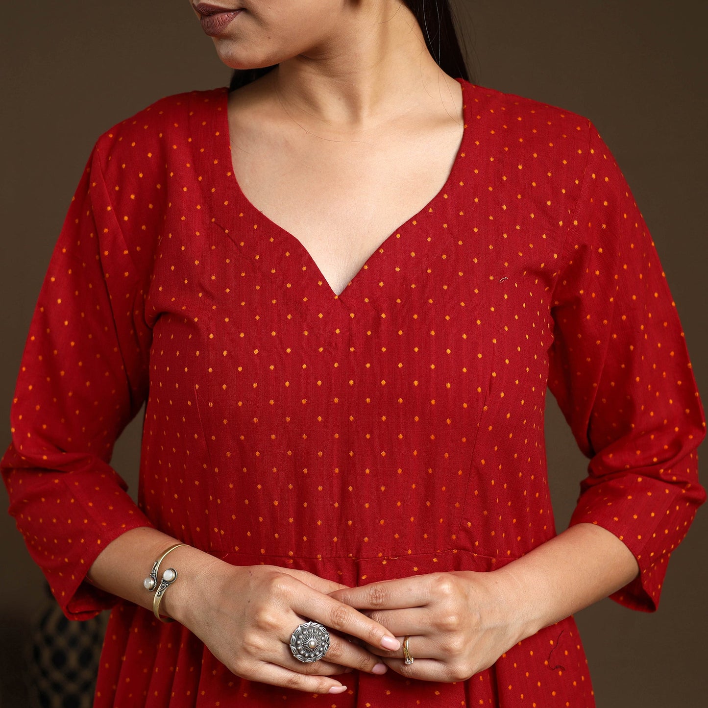 Buy Red Flared Cotton Jacquard Kurta with Palazzo Set