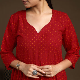 Buy Red Flared Cotton Jacquard Kurta with Palazzo Set