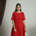  Red Flared Cotton Short Pochampally Ikat Dress