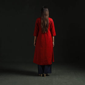 Red - flex cotton plain hand embroidered a-line kurta