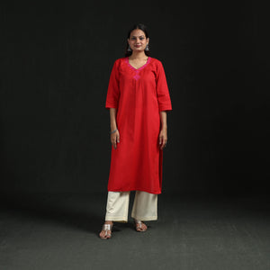 Flex cotton plain hand embroidered straight kurta for women