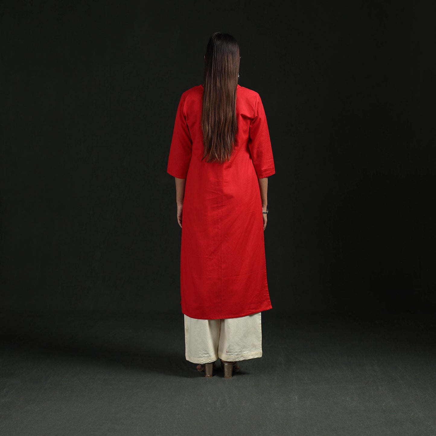 Flex cotton plain hand embroidered straight kurta for women