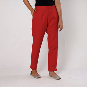  Red Flex Cotton Tapered Casual Pant for Women 