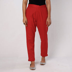 Red - flex cotton tapered casual pant for women