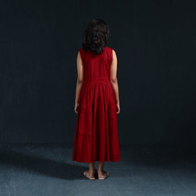 Red - Flex Cotton Tiered Plain Dress 15